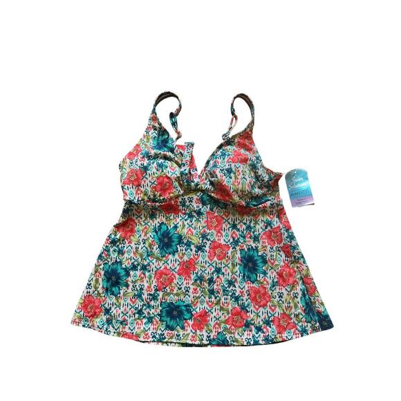 Swim Solutions Women's Printed Bow Tummy-Control Tankini Top in Blue Size 10 NWT - Picture 6 of 8
